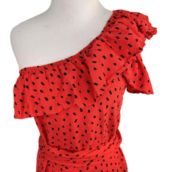 Billabong Sincerely Jules Red Polka Dot Ruffle One-Shoulder Dress Size Small - Picture 3 of 6